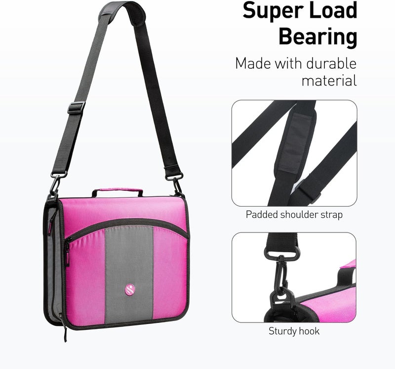Kinbashi 3-Inch Zipper Binder, 3 Round Rings Binder Handle and Shoulder Strap, Rose - Image 5